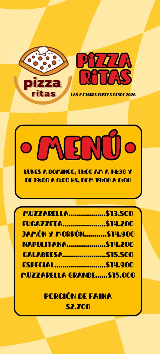 Menú Pizza Ritas